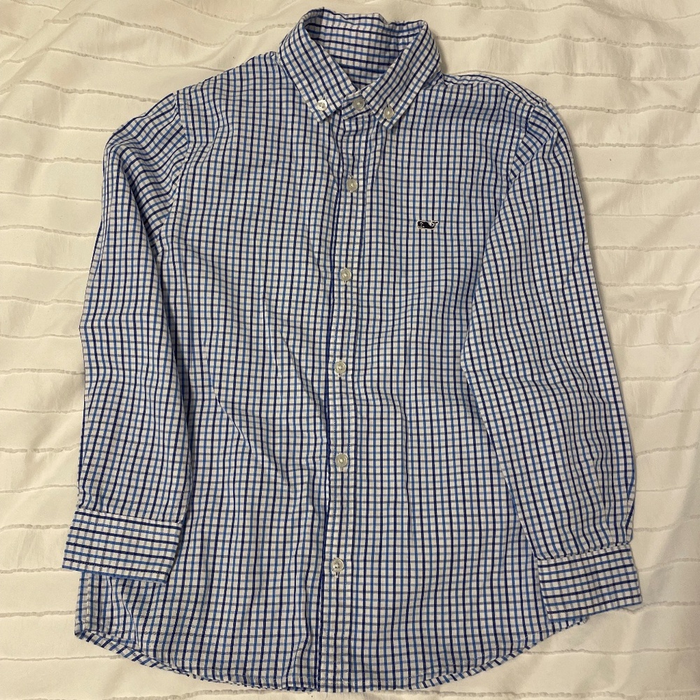 Vineyard vines boy button up blue plaid 7